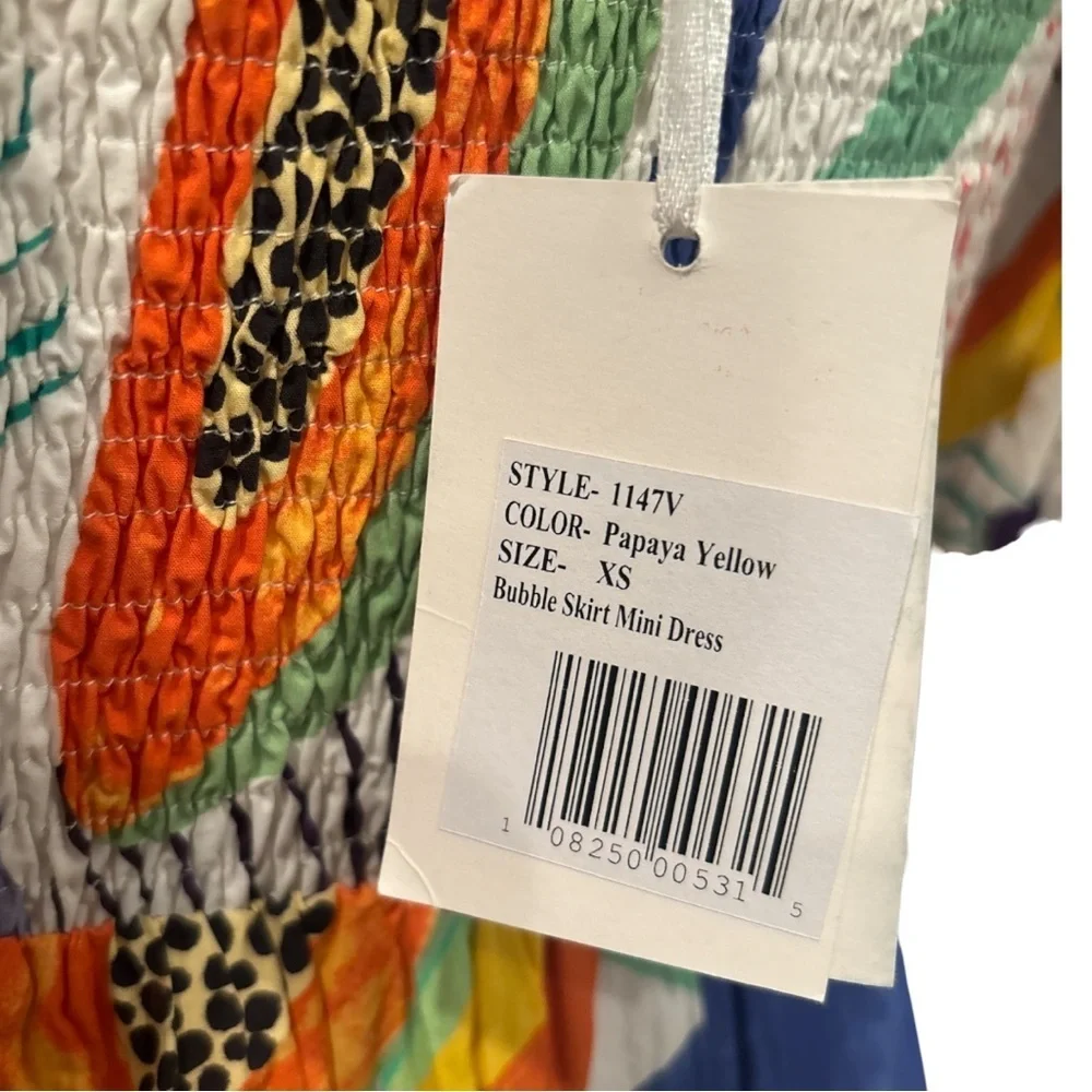 Oliphant Dress Bubble Hem Mini Dress XS Papaya Print Multicolor NWT 🍍 - Picture 7 of 7